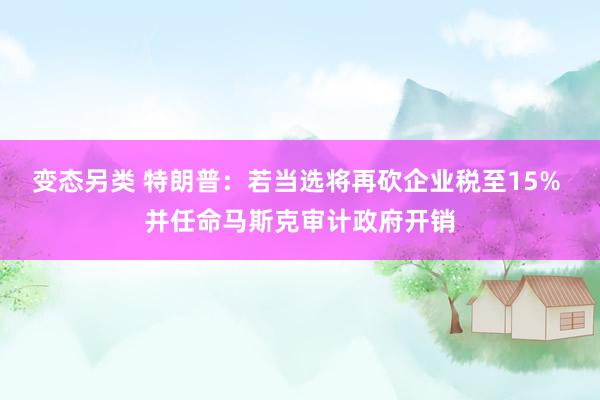 变态另类 特朗普：若当选将再砍企业税至15% 并任命马斯克审计政府开销