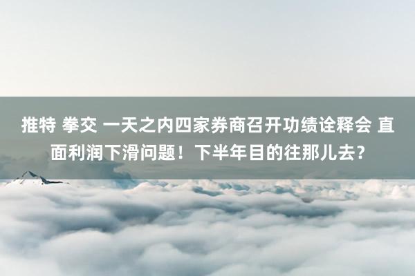 推特 拳交 一天之内四家券商召开功绩诠释会 直面利润下滑问题！下半年目的往那儿去？