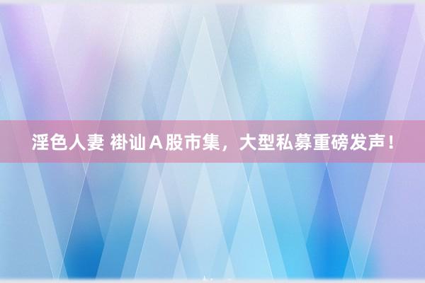 淫色人妻 褂讪Ａ股市集，大型私募重磅发声！