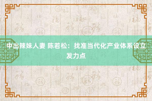 中出辣妹人妻 陈若松：找准当代化产业体系设立发力点