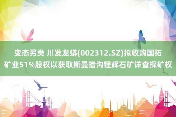 变态另类 川发龙蟒(002312.SZ)拟收购国拓矿业51%股权以获取斯曼措沟锂辉石矿详查探矿权