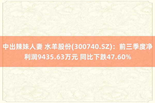 中出辣妹人妻 水羊股份(300740.SZ)：前三季度净利润9435.63万元 同比下跌47.60%